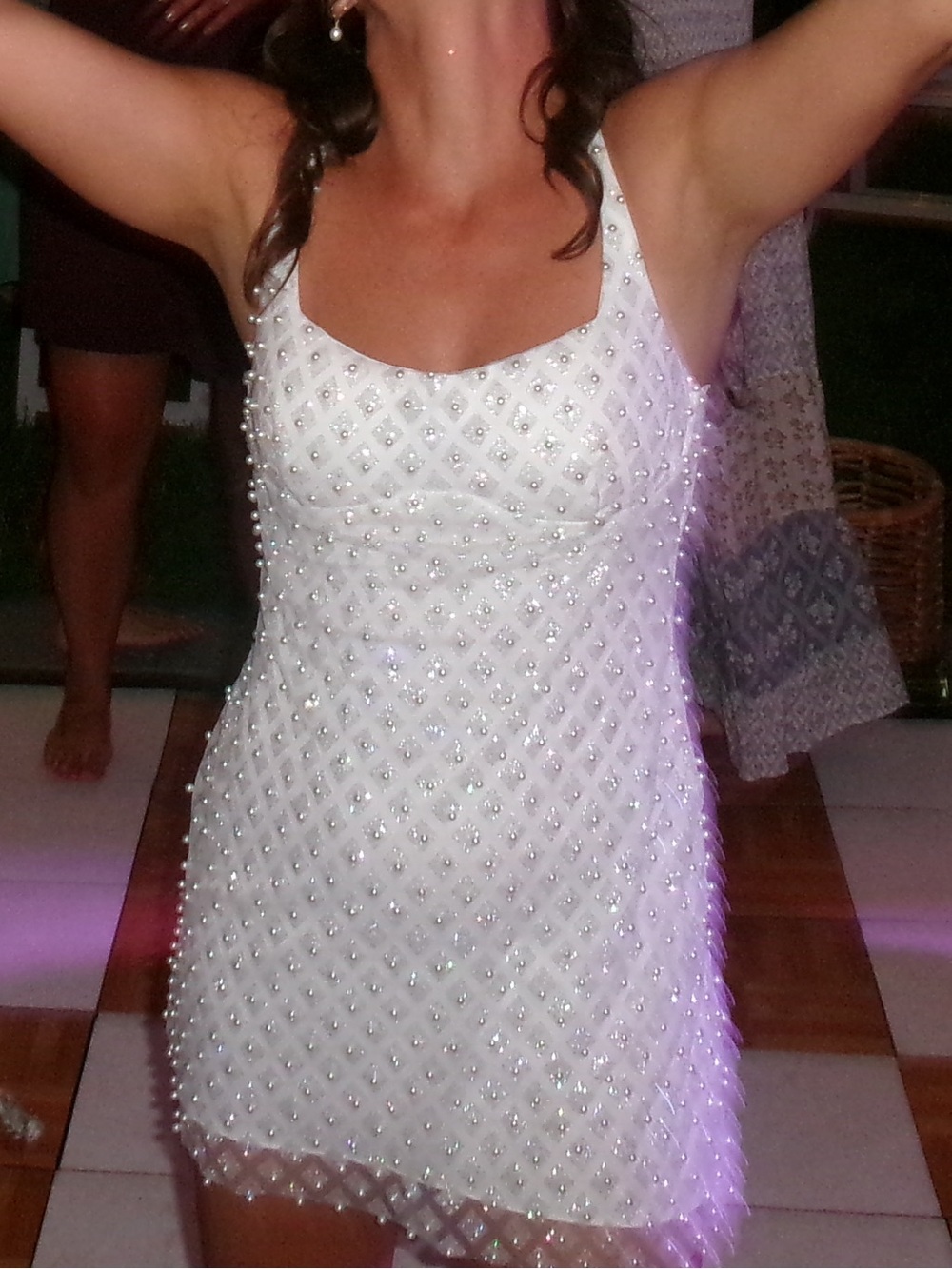 White Beaded Wedding Mini Dress - Sleeveless Scoop Neck
